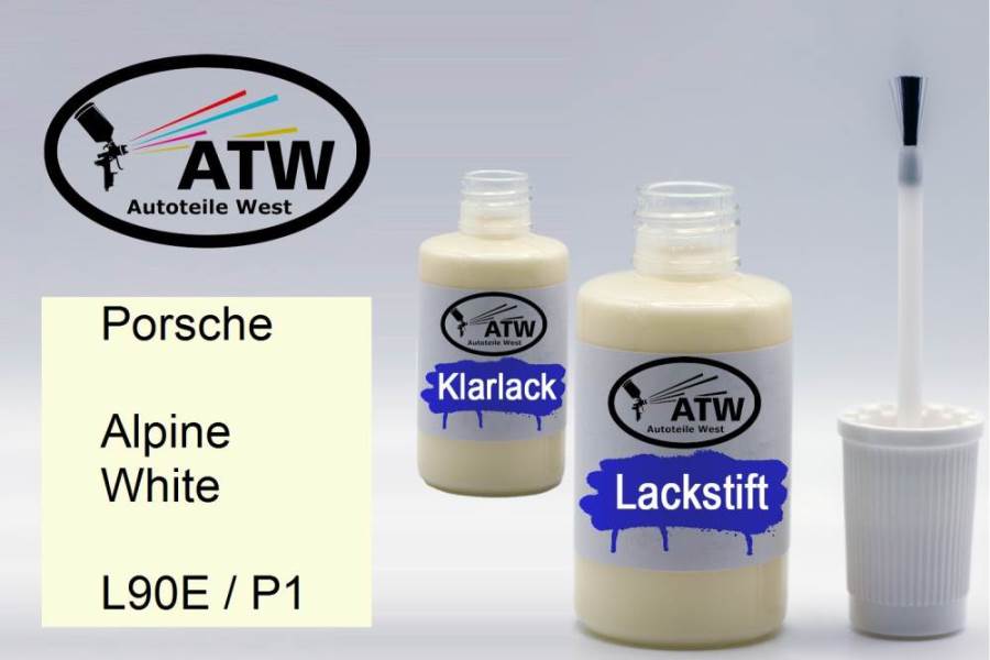 Porsche, Alpine White, L90E / P1: 20ml Lackstift + 20ml Klarlack - Set, von ATW Autoteile West.